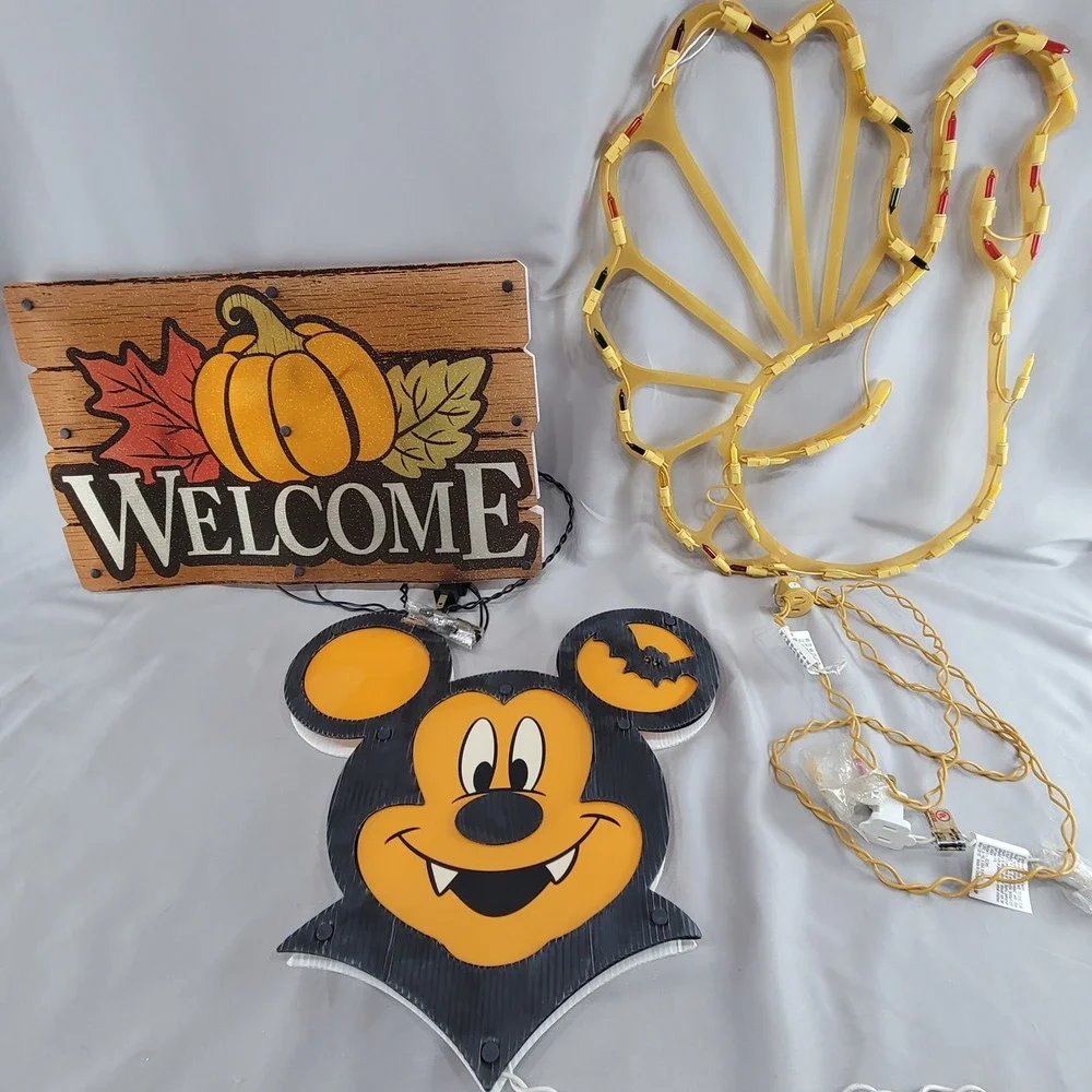 Halloween Disney Lighted Window Vampire Mickey Thanksgiving Turkey Welcome Fall